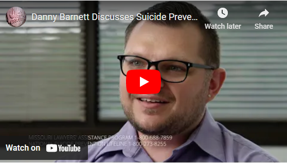 Video grab of Danny speaking about suicide for The Missouri Bar